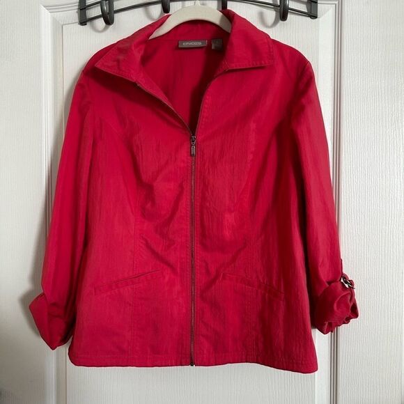 Chico’s pink zip up blazer jacket with roll up sleeves size 1 women’s medium - Picture 1 of 12